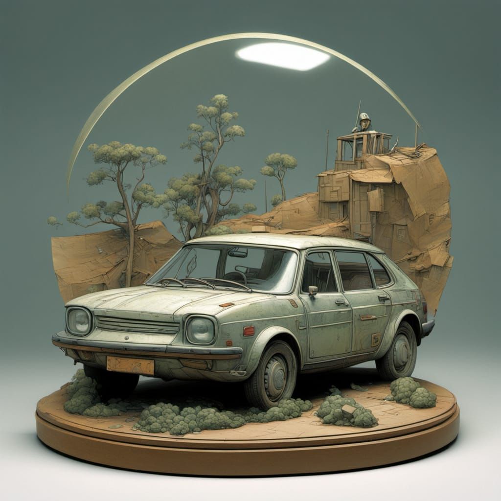 Moebius-Inspired Diorama of a Datsun