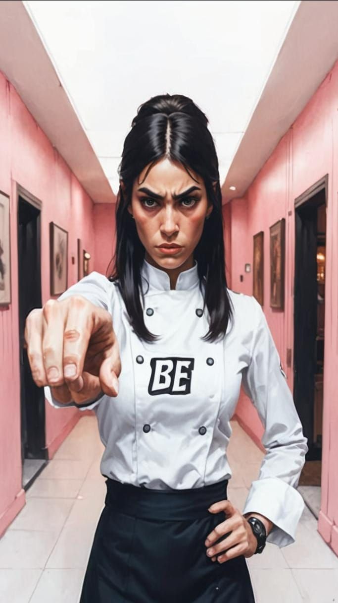 Angry Waitress Portrait in Disney Style, 3D Oil Painting