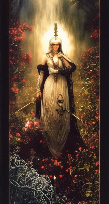 Gothic Magician Tarot Card in Watercolor Style