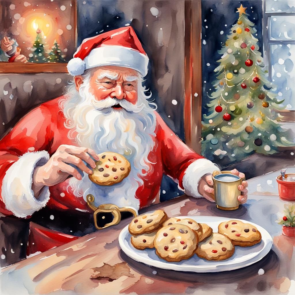Santa Claus Christmas Eve Gouache Painting