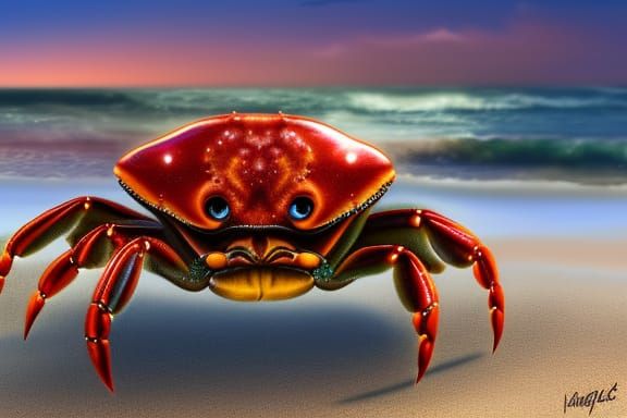 Cute Crab on Beach: Fantasy Concept Art