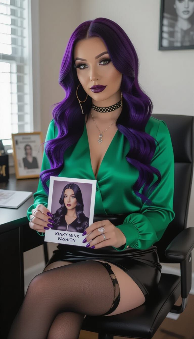 Goth Woman in Home Office with Fashion Photo