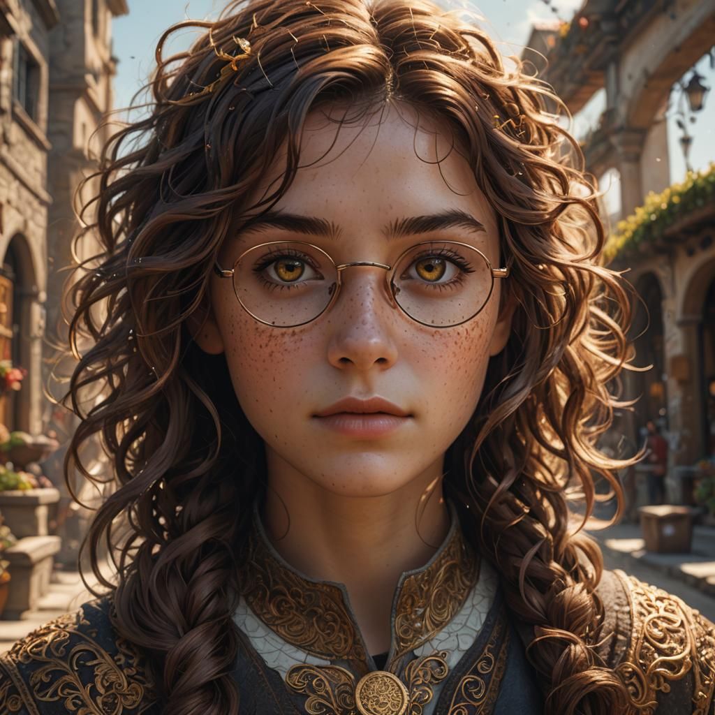 Girl with Brown Hair in Detailed Matte Painting