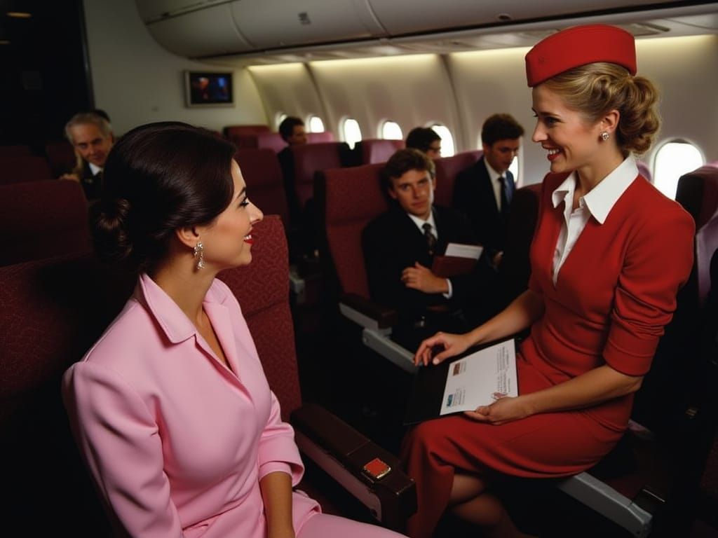 Flight Attendant Greets Passenger on Boeing 727