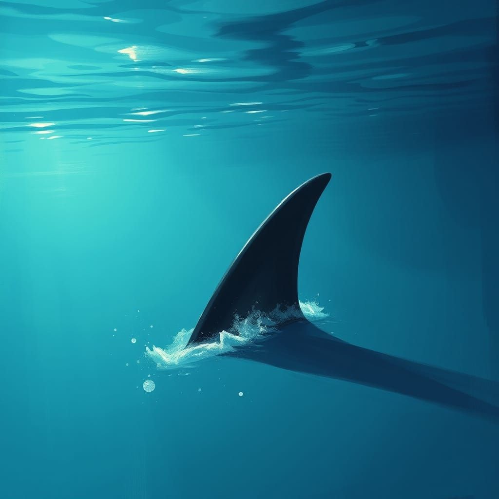 Lone Fin Emerges: Digital Painting of Underwater Mystery