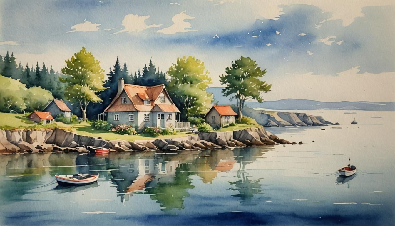Watercolor Cottage by the Ocean
