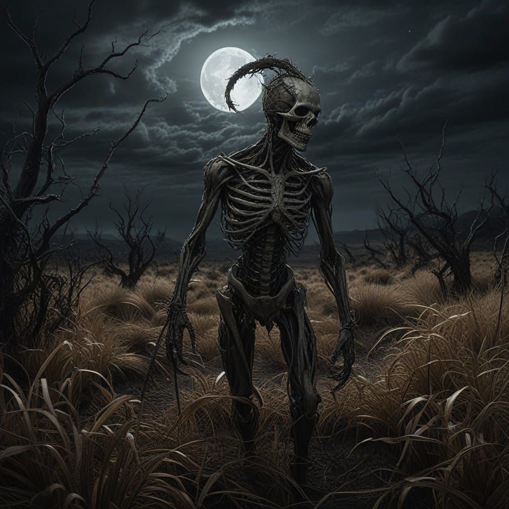 Twisted, Macabre Grasses Unfurl in Dark, Gothic Landscape