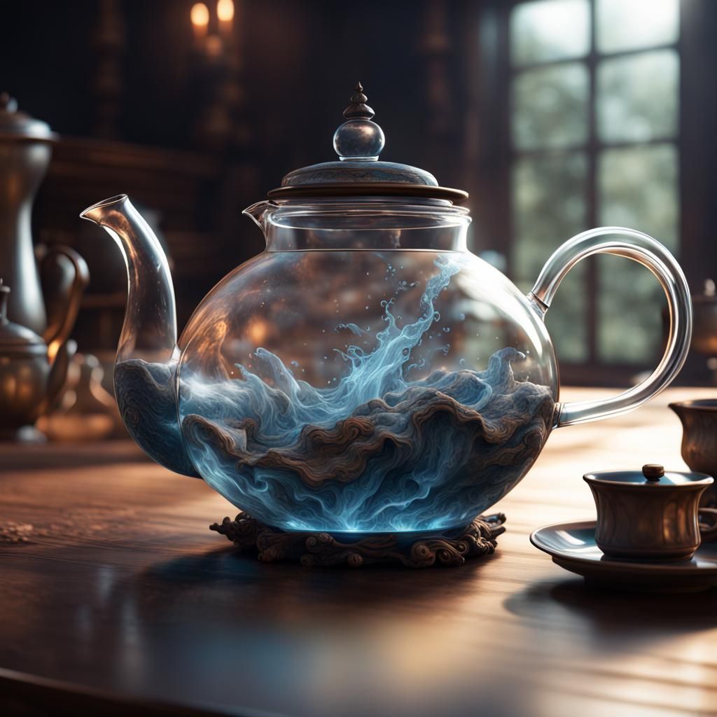 Tempest Inside Glass Teapot: Detailed Matte Painting