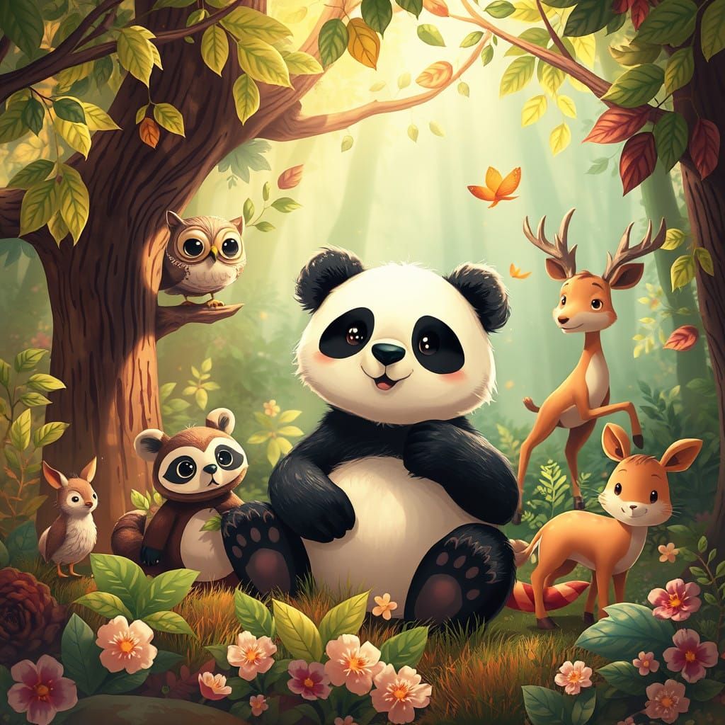 Surreal Forest Scene in Whimsical Style with Fantastical Cre...