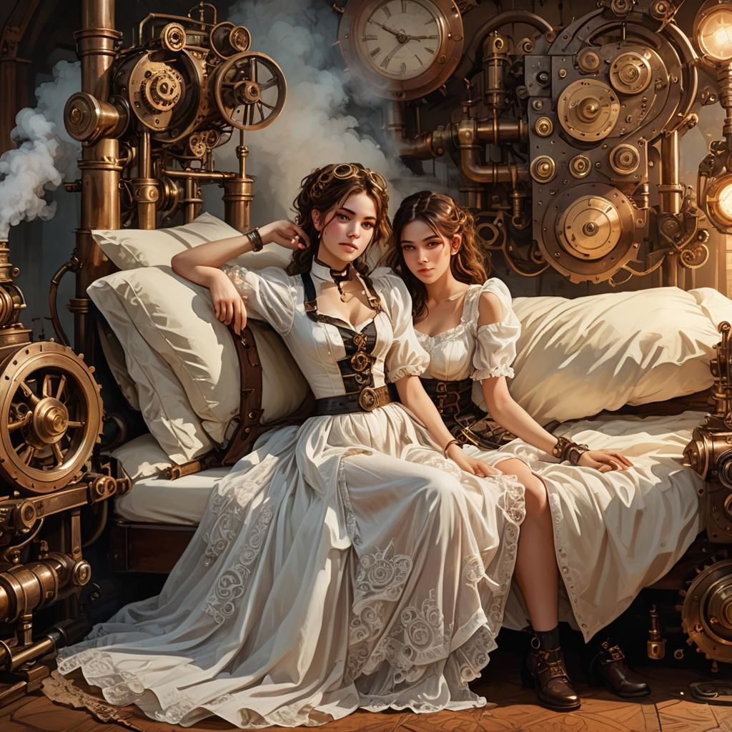 Steampunk Woman in Victorian Lingerie with Clockwork Details