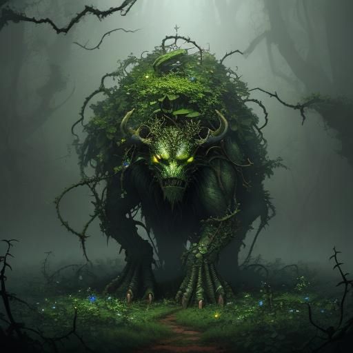 Eerie Thornweed Creature in Detailed Matte Painting