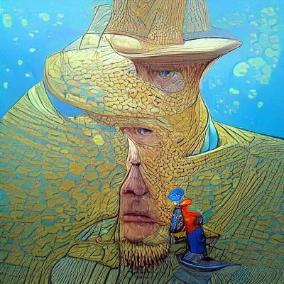 Shy Heir: Acrylic Art Inspired by Moebius and Van Gogh