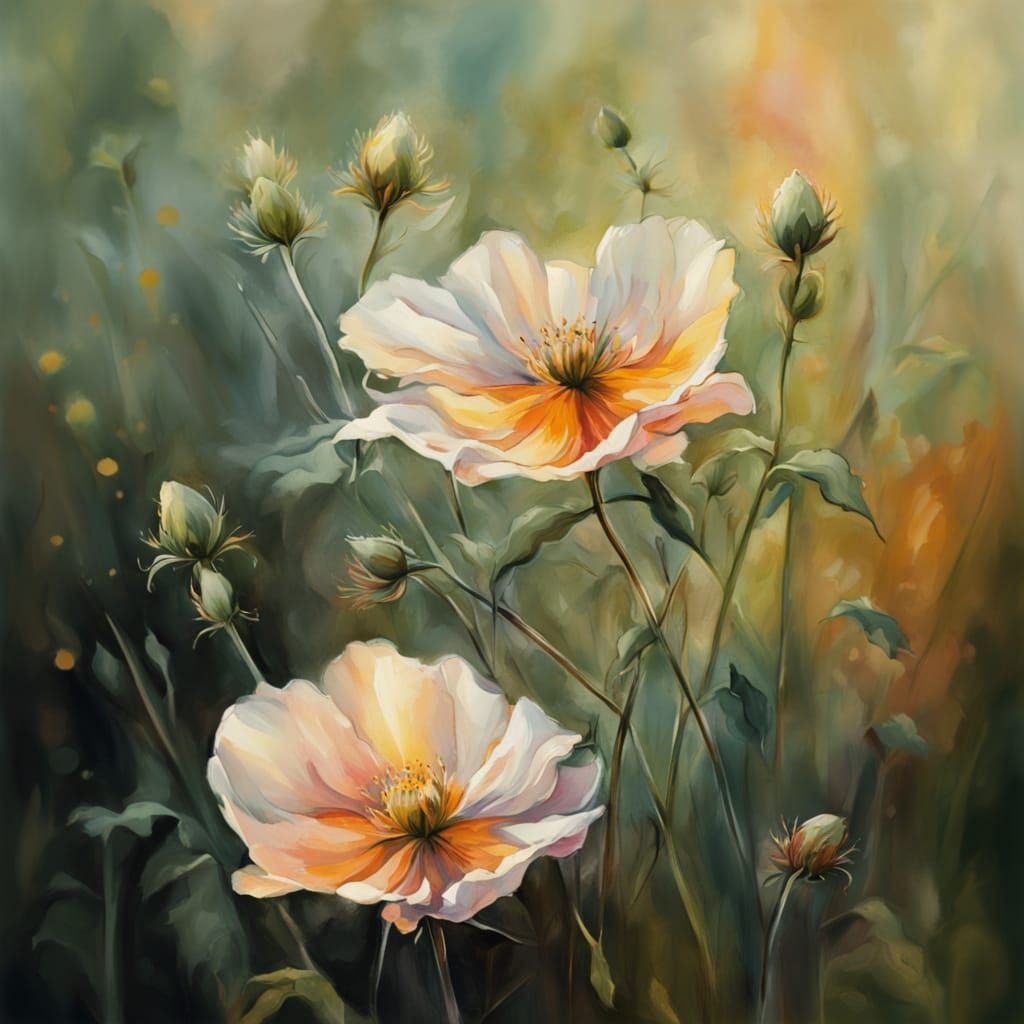 Ethereal Floral Meadow Watercolor Painting