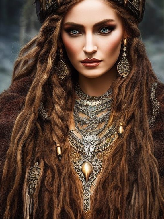 Detailed Sorceress Portrait in Norse Art Style