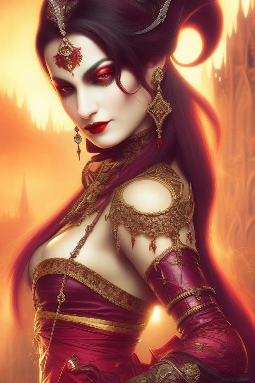 Beautiful Hungarian Vampire Lady in Dark Fantasy Style