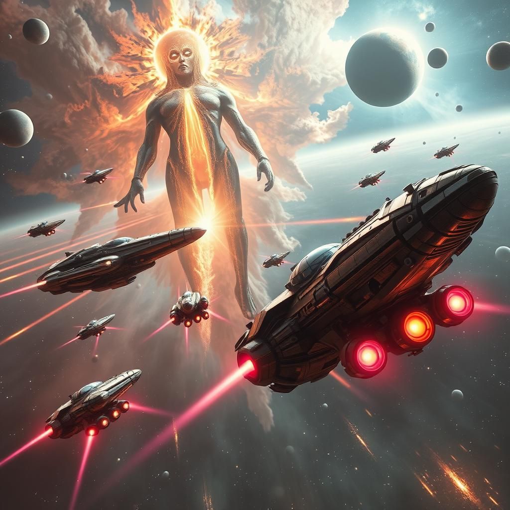 Epic Cosmic Battle Between Spaceships and Deity