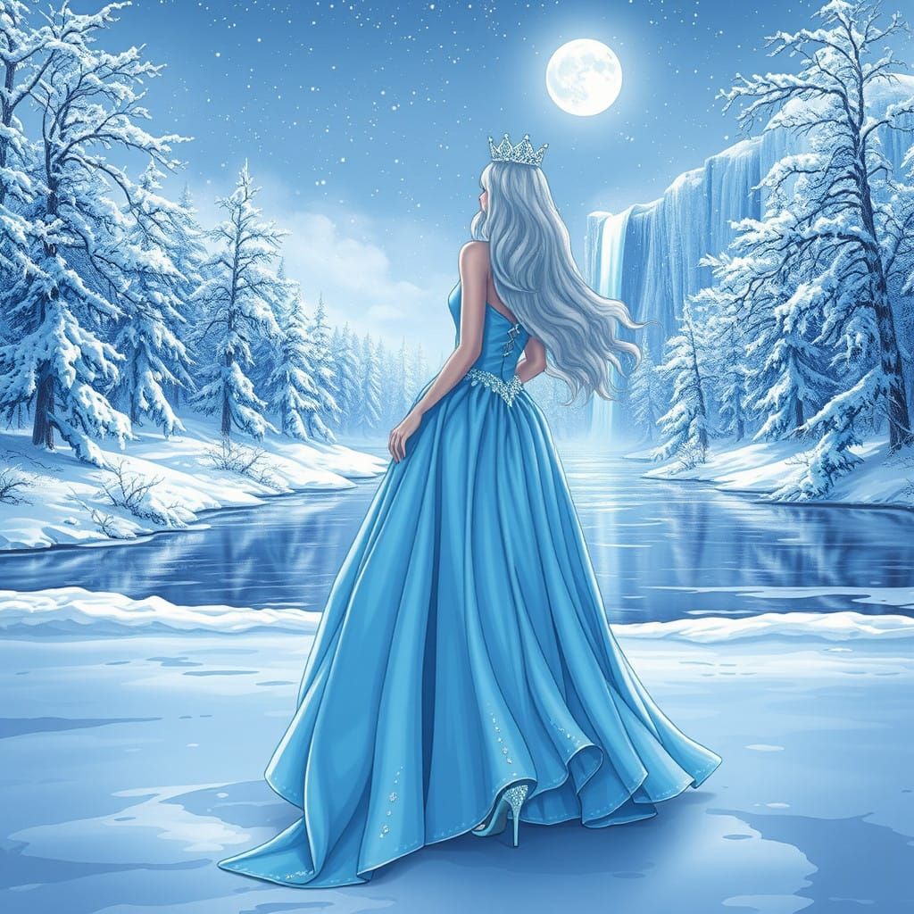 Ethereal Winter Wonderland with Frozen Waterfall and Snow Qu...