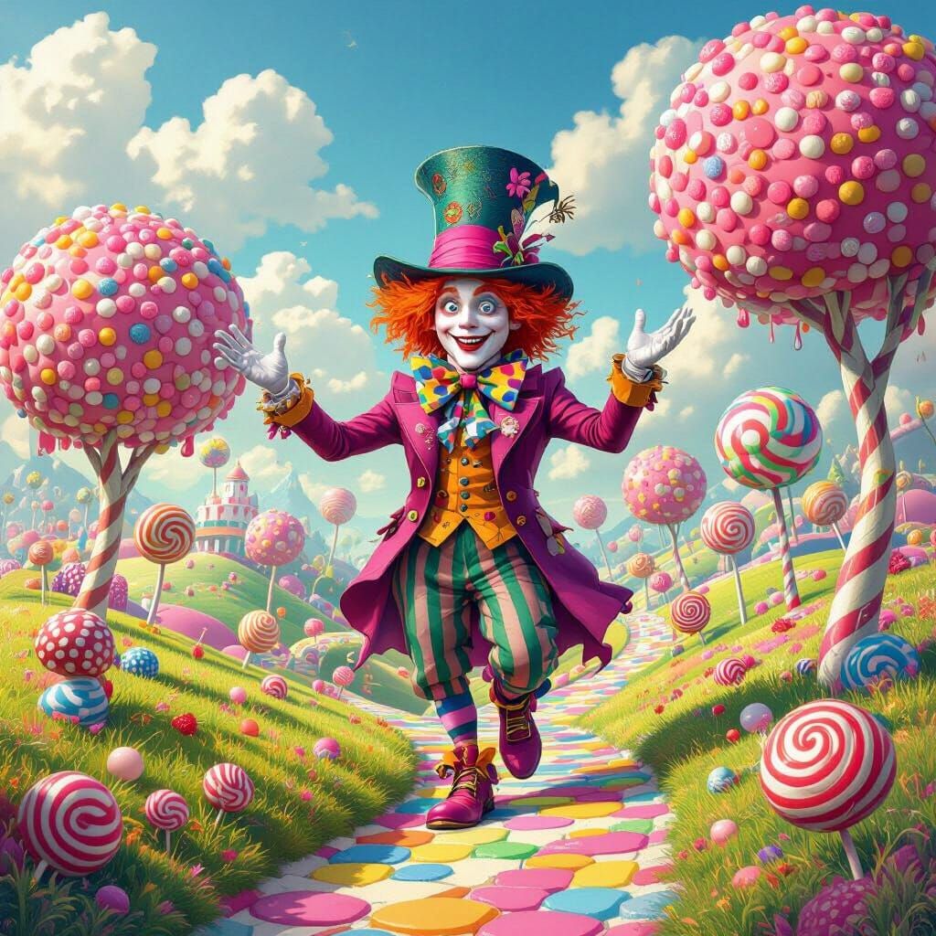 Mad Hatter in Whimsical Candyland Dreamscape