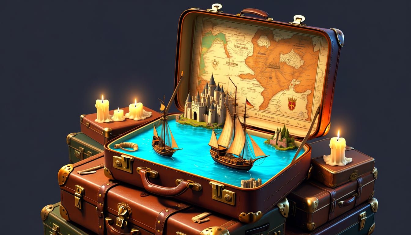 Fantasy Art: Open Suitcase Reveals Miniature Kingdom with Ri...