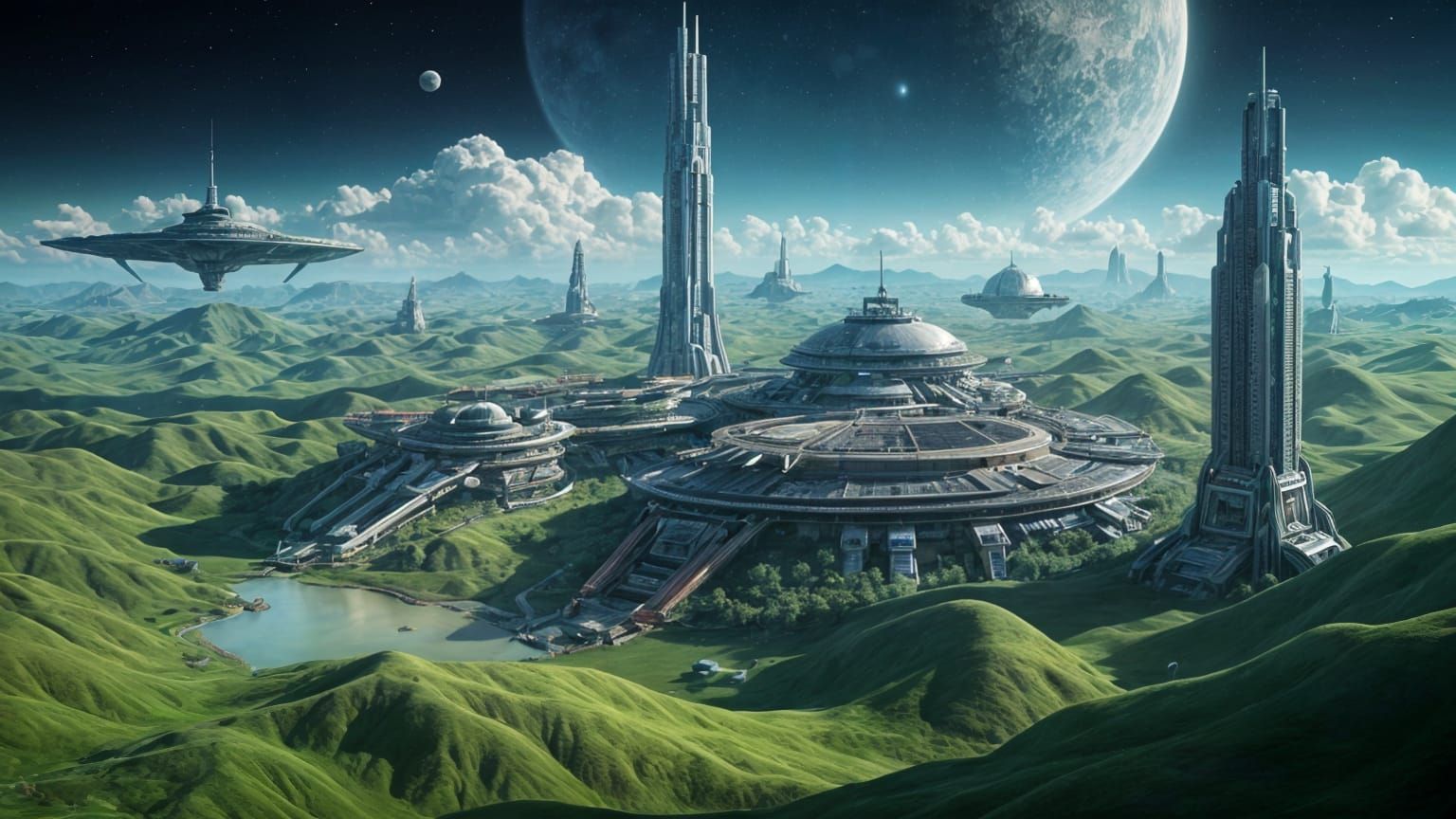 Rebel Space Base on a Futuristic Emerald Planet