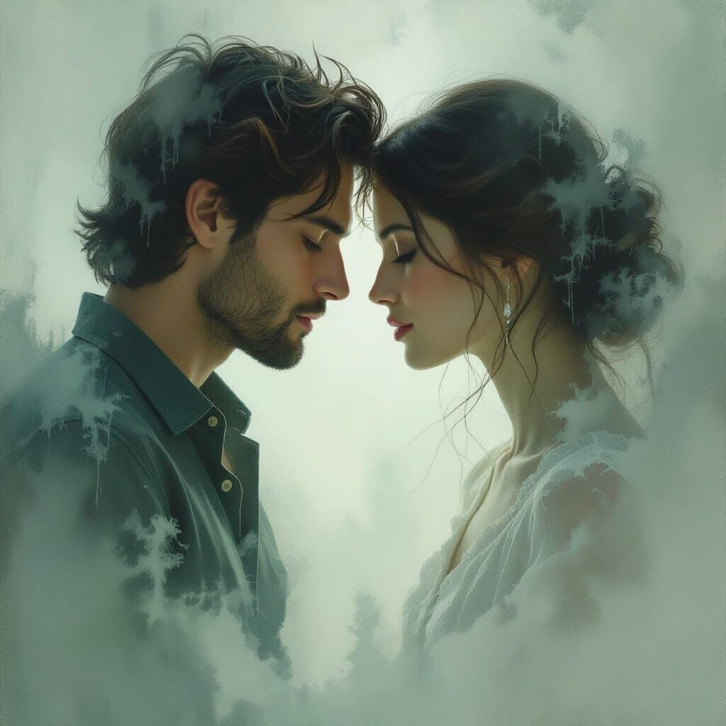 Ethereal Portrait of Shared Gaze Between Man and Woman