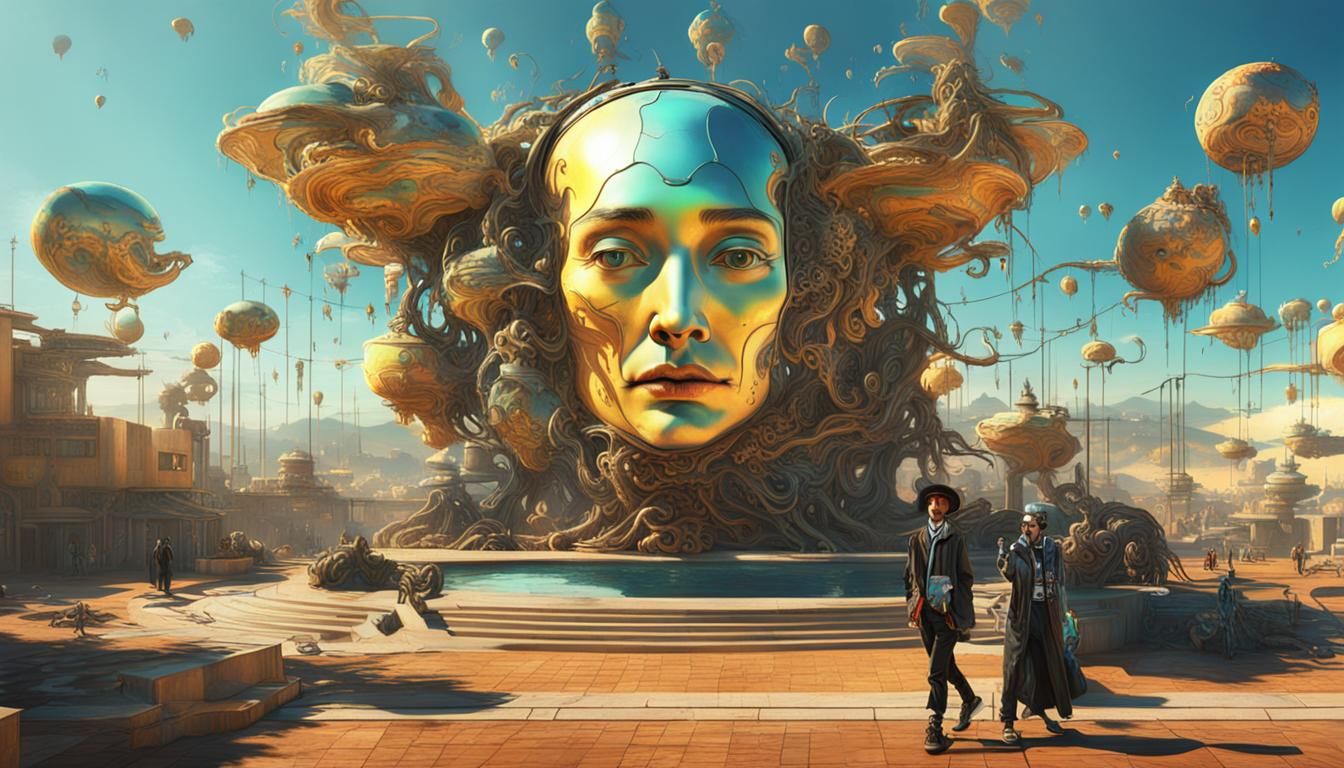 Sunny Cyberpunk Landscape Inspired by Salvador Dali