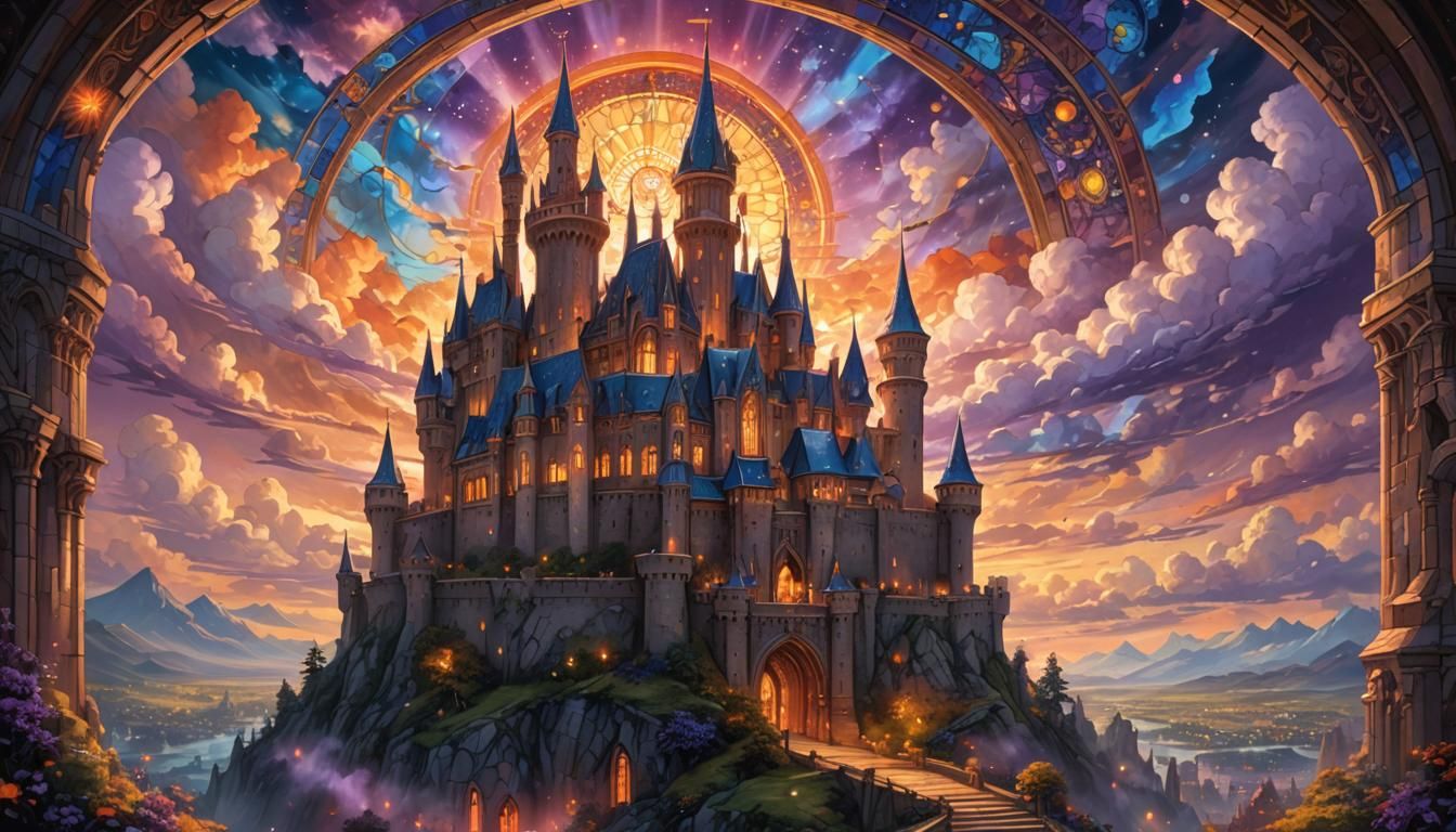 Eternal Castle at Dawn and Dusk: Fantasy Concept Art