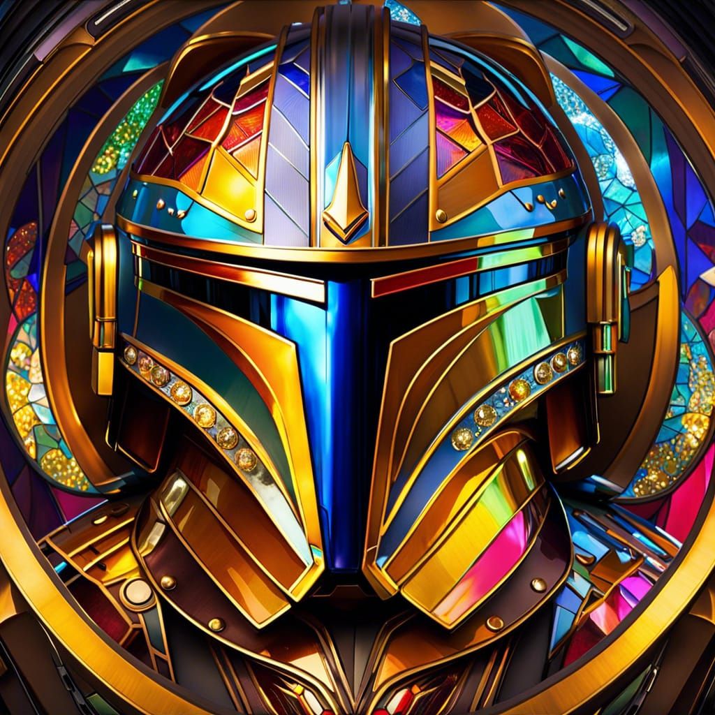 Stained Glass Mandalorian Helmet: Lightning Angel Theme