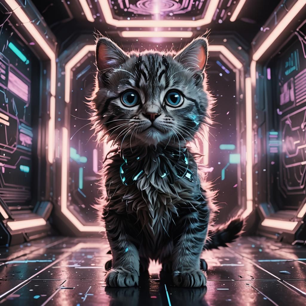 Levitating Kitten in Futuristic Interstellar Wanted Poster