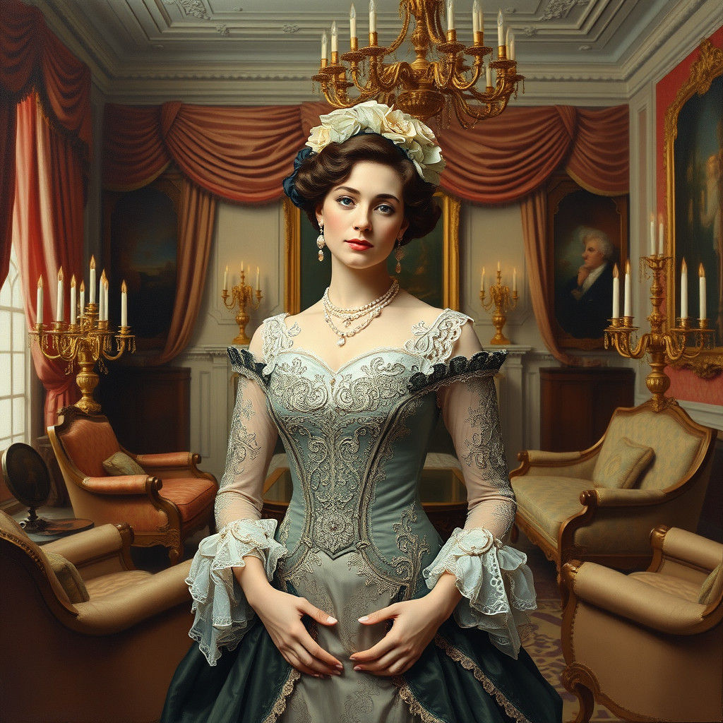 Victorian Woman in Lavish Living Room, Old Masters Style