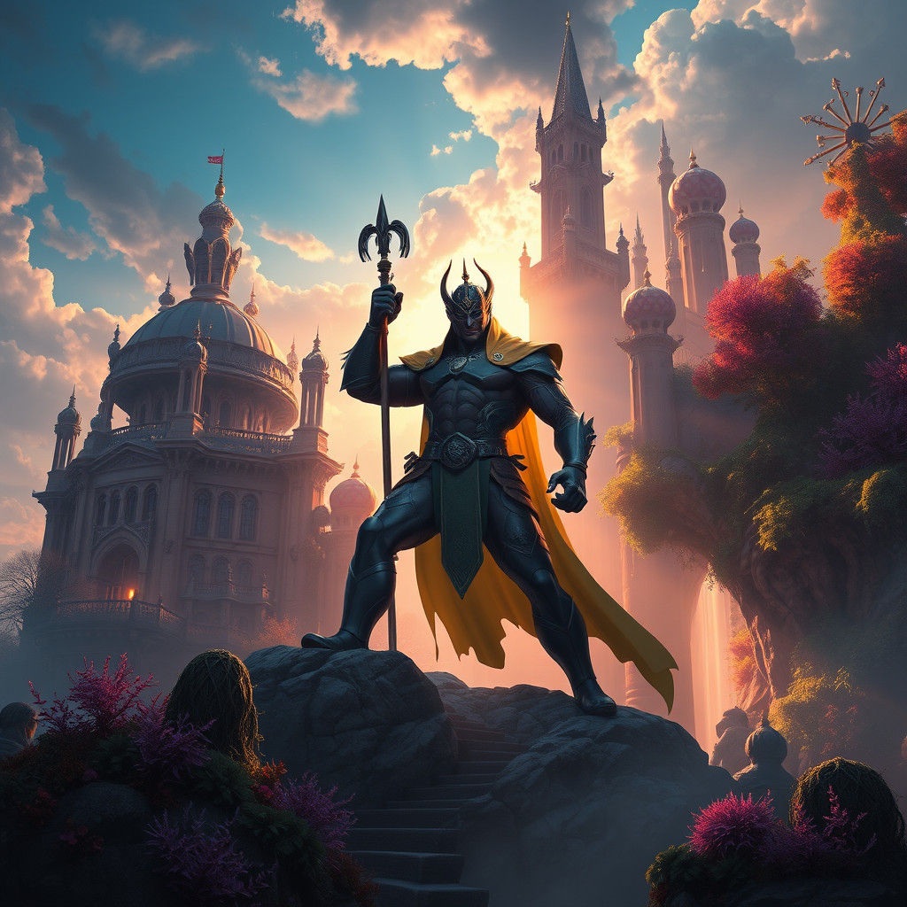 Heroic Figure in Dreamlike Landscape, Matte Painting