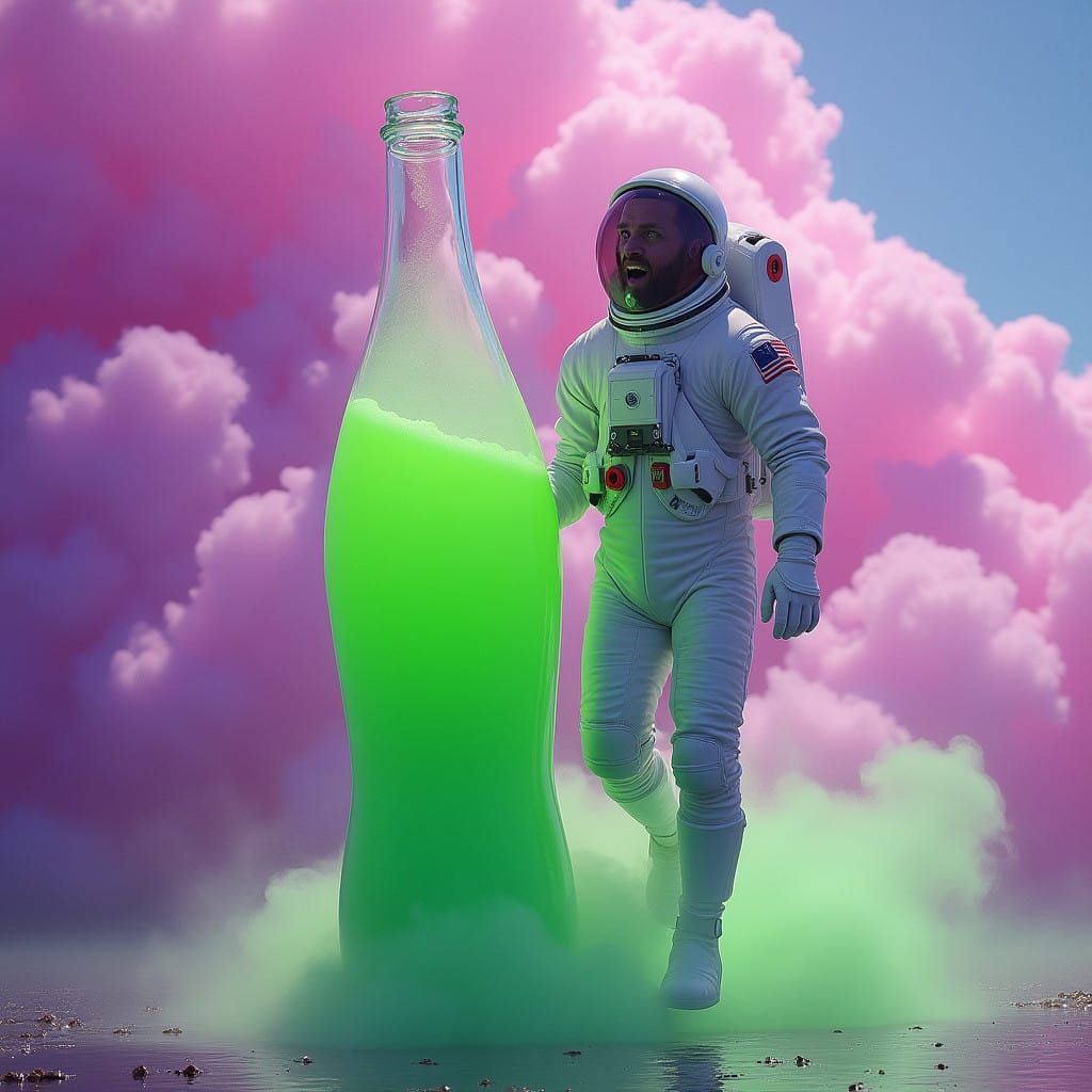 Astronaut Defies Gravity with Neon Slime Bottle
