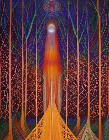 Surreal Woman in Glass Forest, Baroque Style