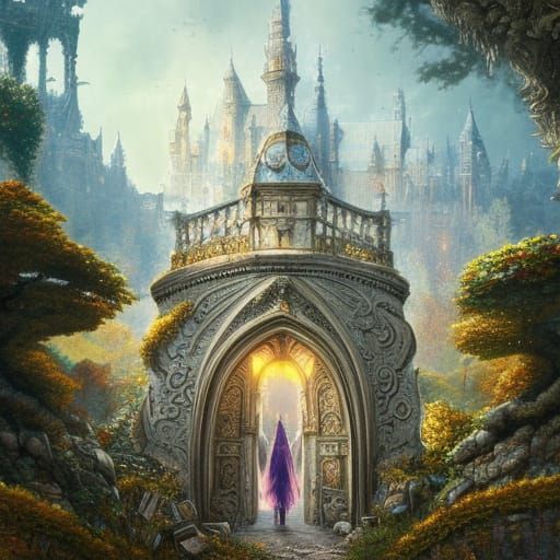 Castle Mirror Portal to Fantasy Realm in Hyperrealism