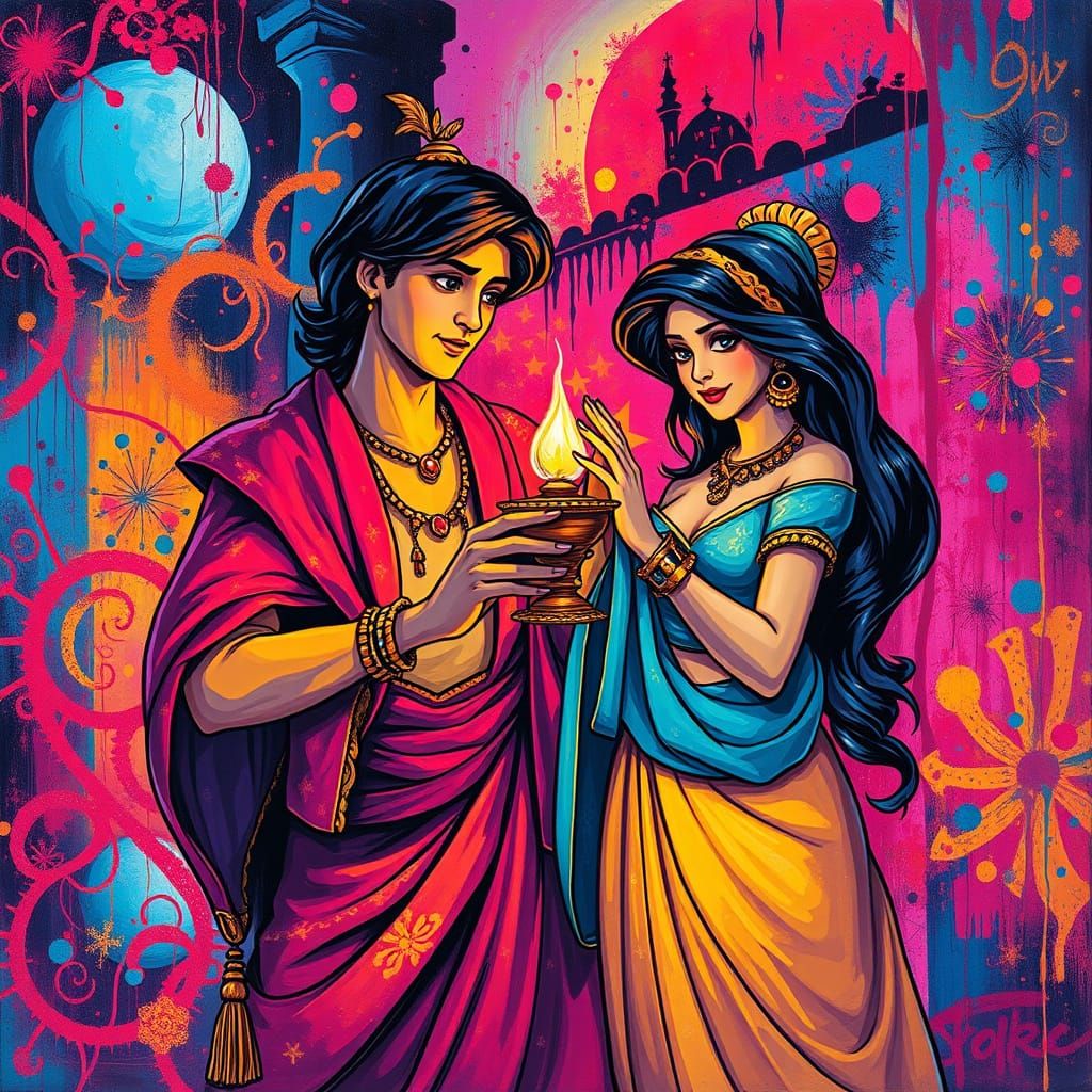 Aladdin and Jasmine in Arabian Nights Graffiti