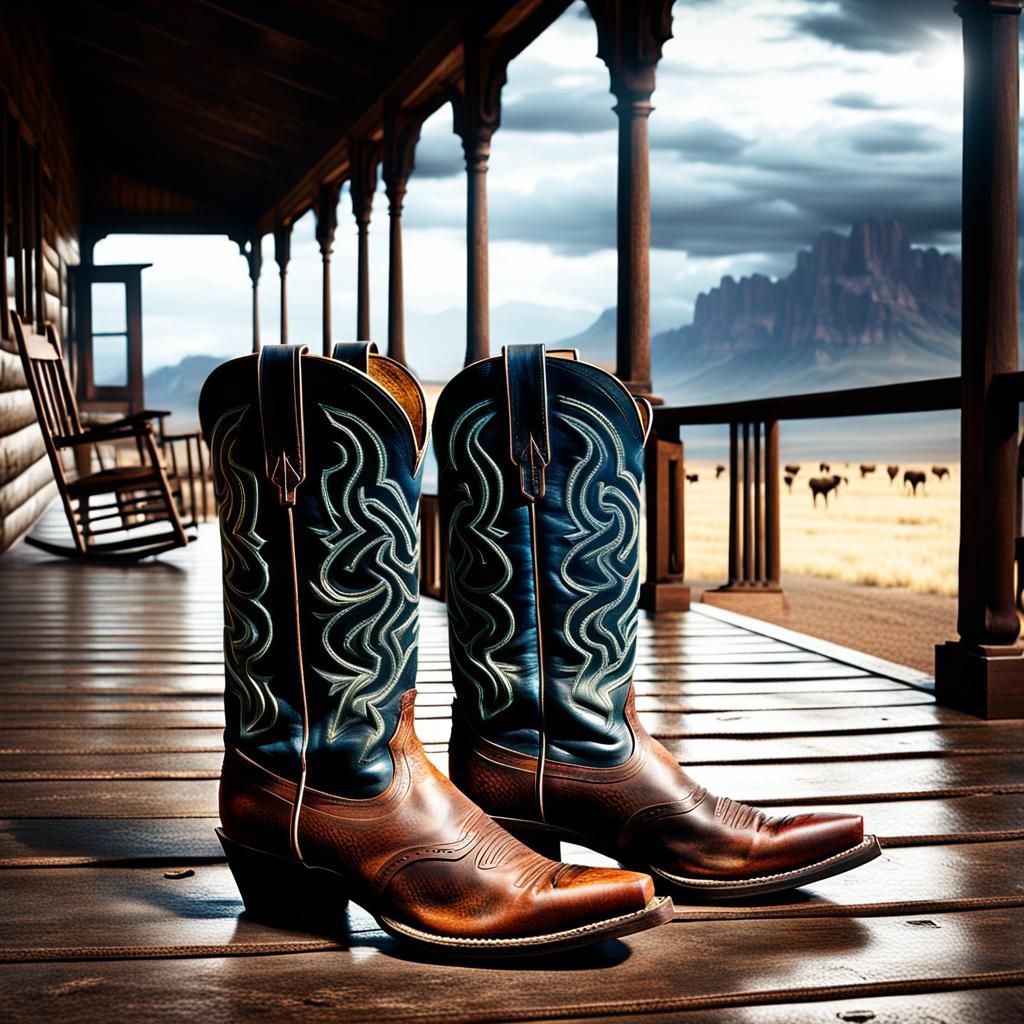 Old Cowboy Boots on Ranch Porch: Digital Painting