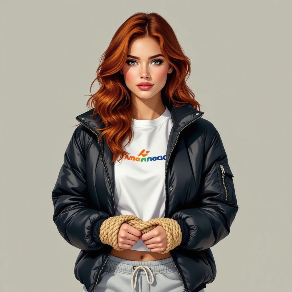 Young Woman Bound in Ropes, Hyperrealistic Digital Painting