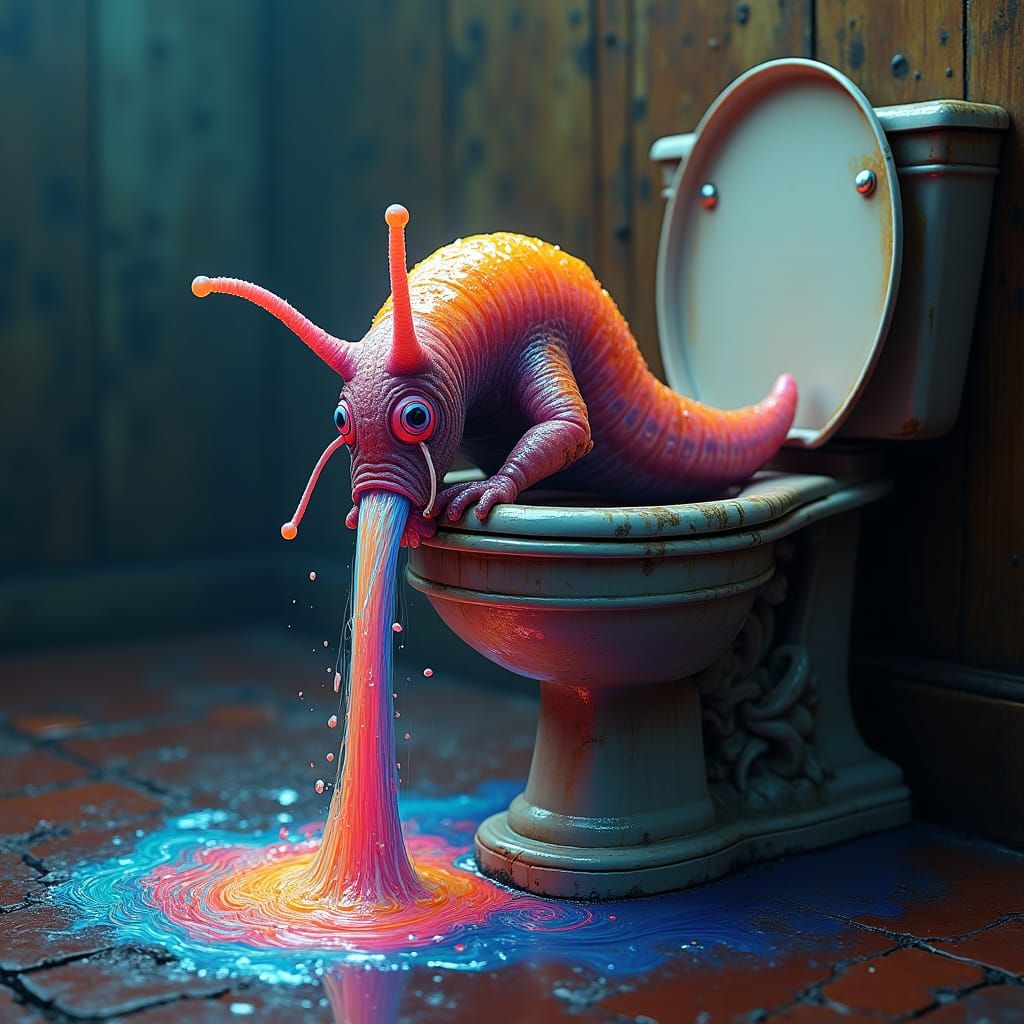Iridescent Slug's Psychedelic Vomit in Surrealist Style