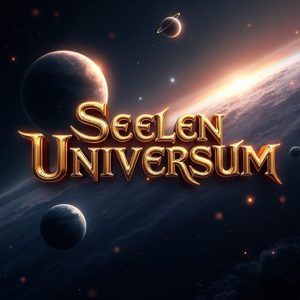 Golden 3D Title in Cosmic Universe Scene