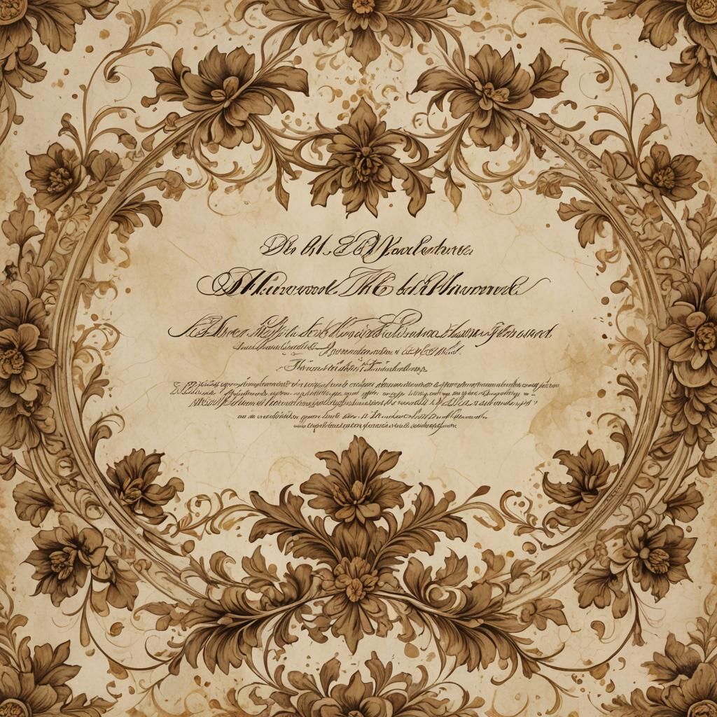 Elegant Cursive Script with Gold Leaf and Floral Frame