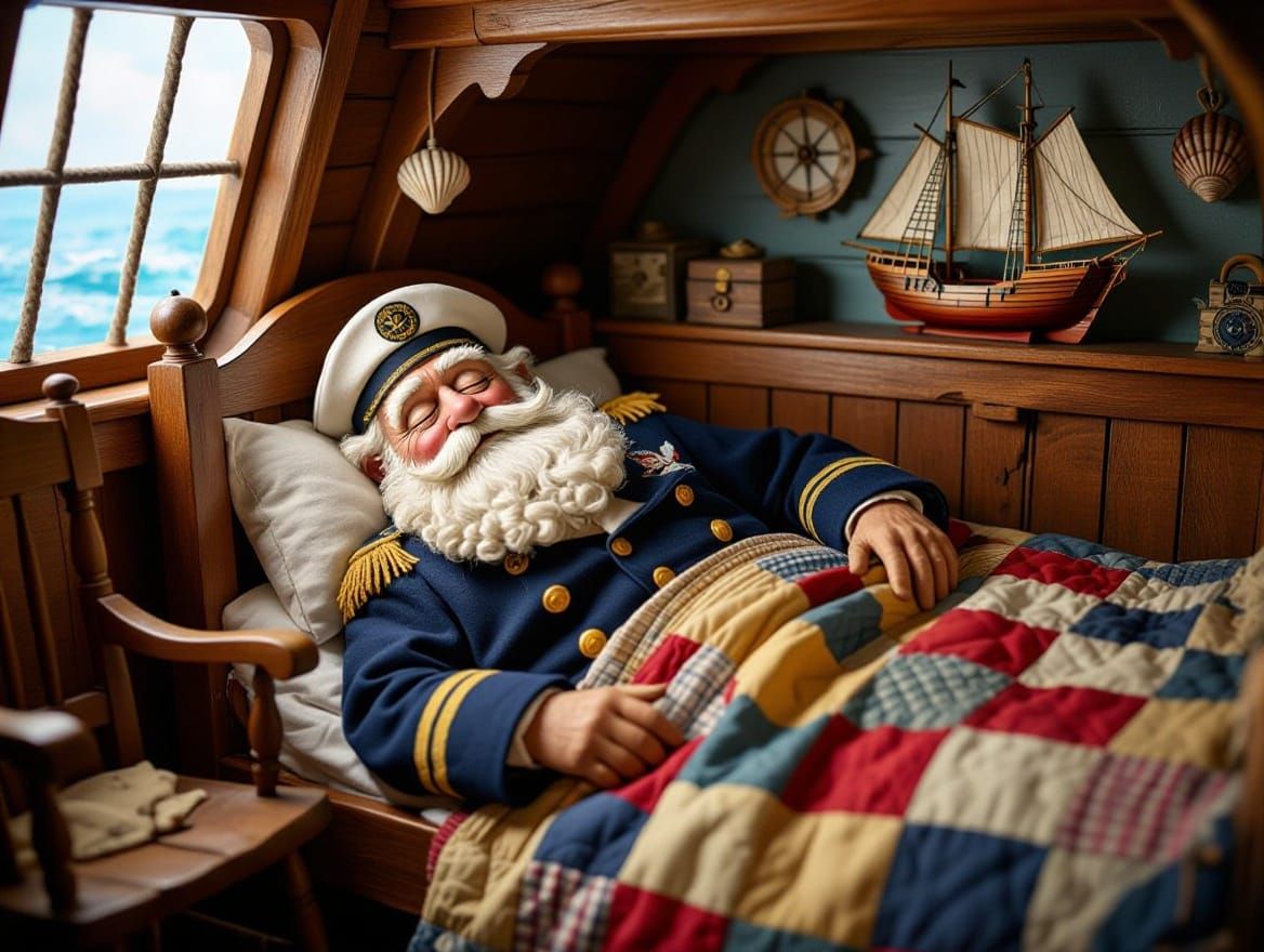 Sleeping Sea Captain in a Seashell Bunk