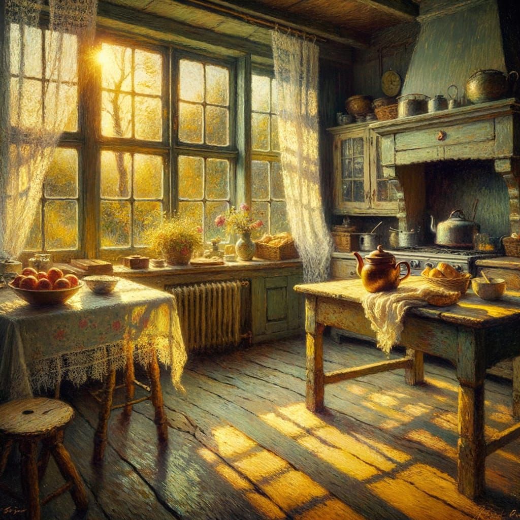Impressionist Country Kitchen in Gentle Morning Light