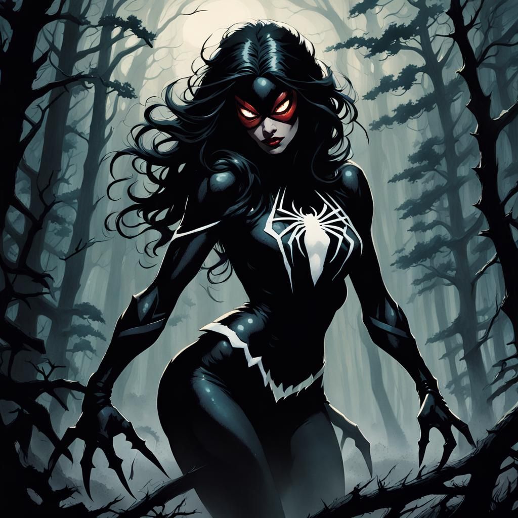 Spider-Woman in Dark Fantasy Comic Book Art
