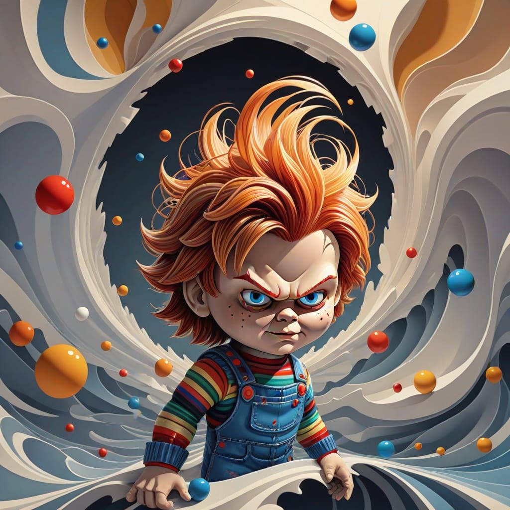 Abstract Fractal of Chucky in Gouache Style