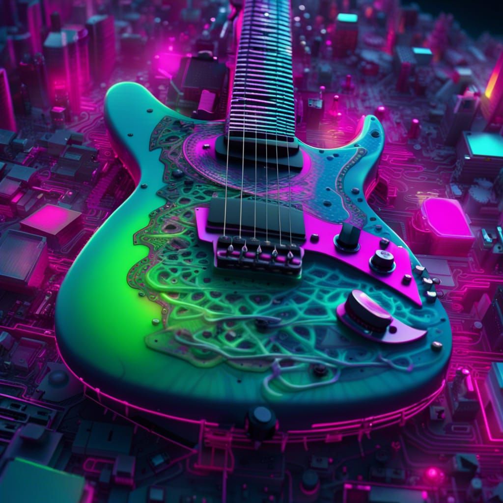 Edgy Guitar in Neon Trashmetalpunk Style