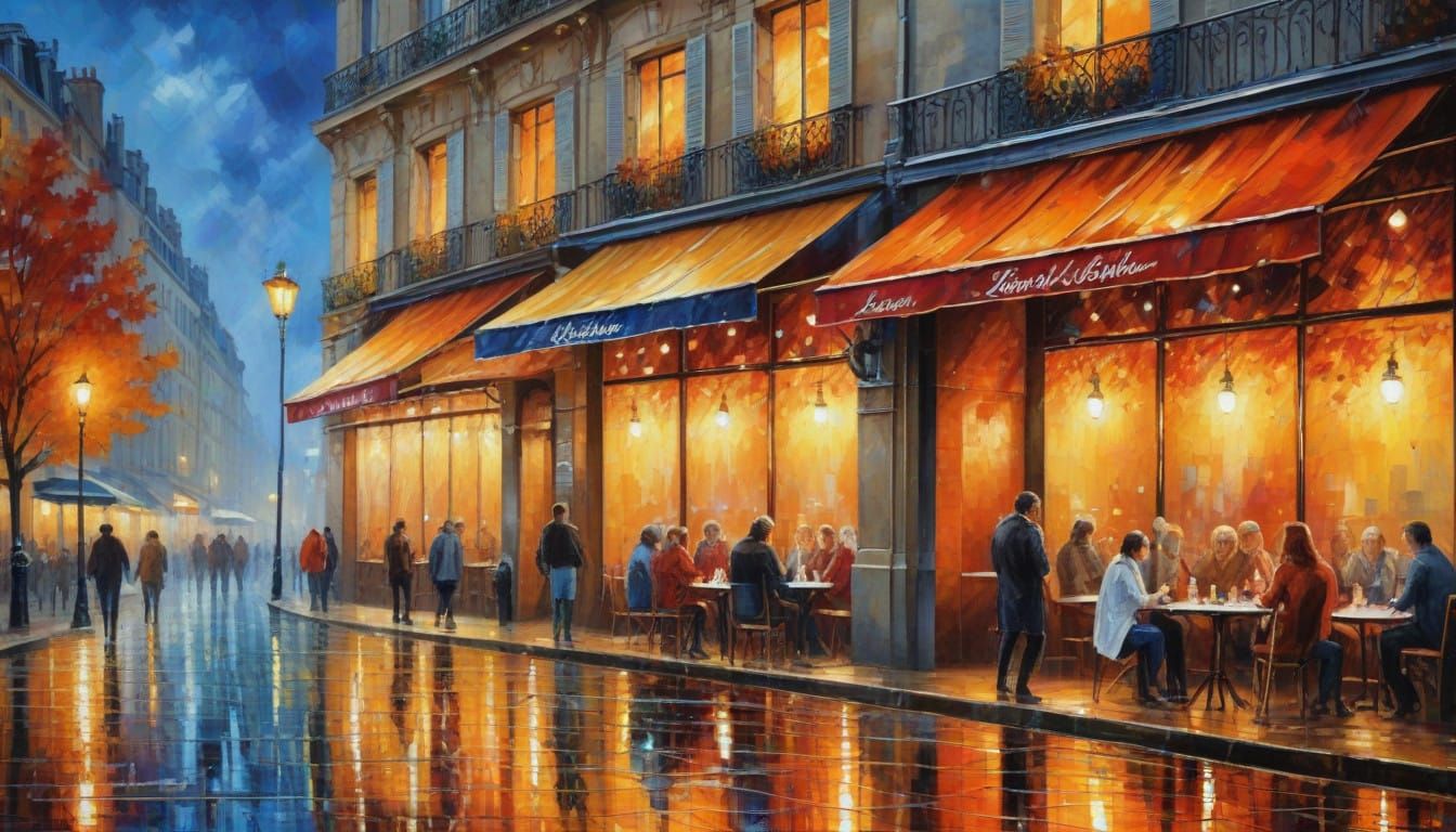 Parisian Nightscape in Vibrant Neo-Impressionist Style