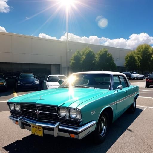 Car in Parking Lot with Divine Sunlight