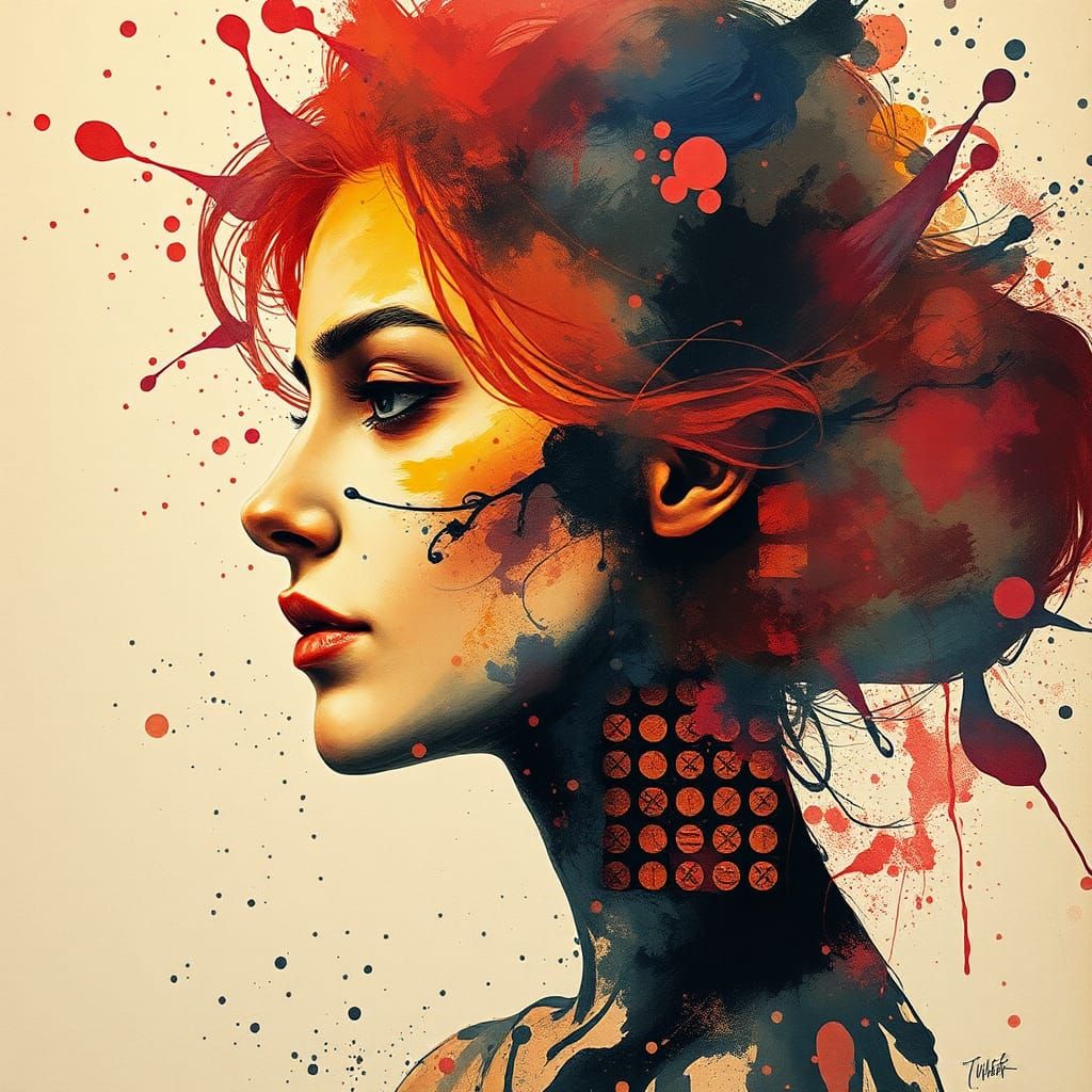 Ink Splatter Woman in Impressionist Style