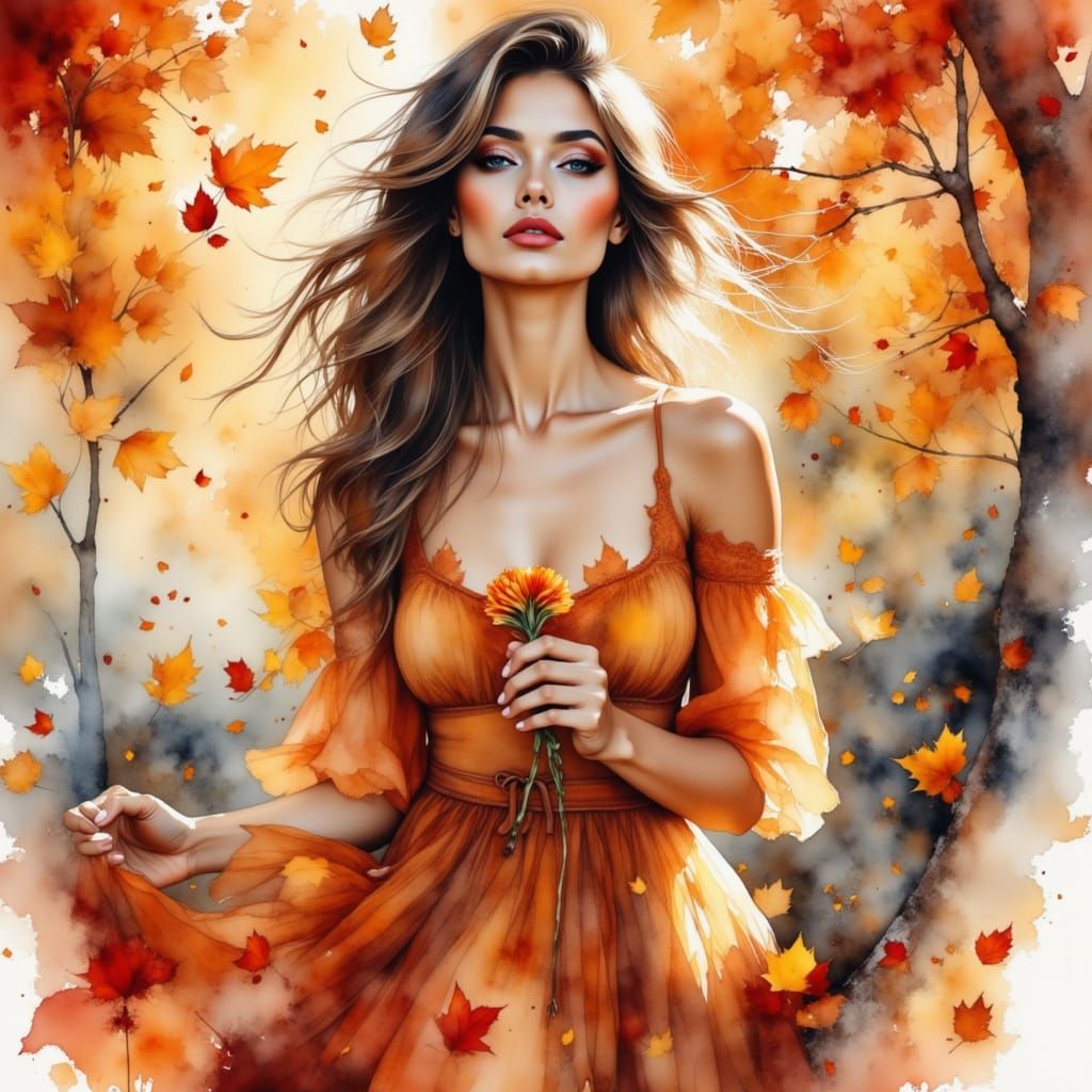 Woman in Autumn Attire with Snapdragon Flower