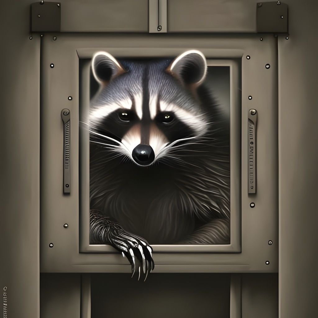 Angry Raccoon in Jail Cell: Digital Art Poster